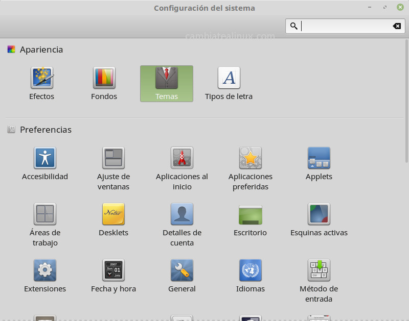 menu de configuración