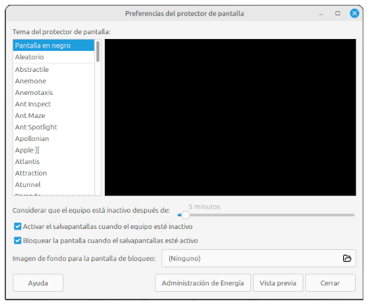 configuración salvapantallas